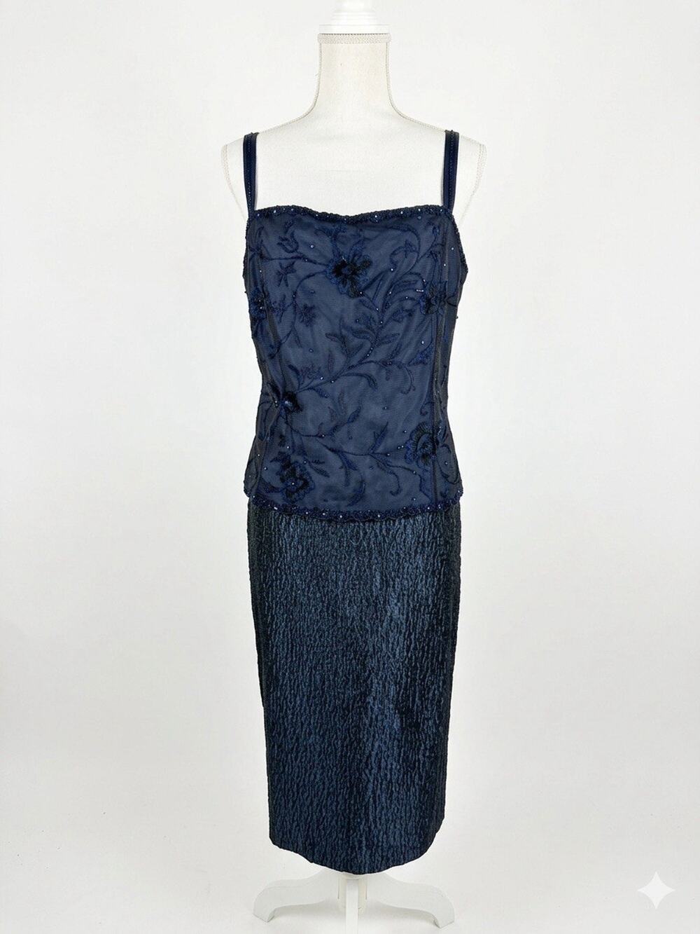 Albert Nipon Evening Beaded Navy Skirt/Top 2 Piece Set Size 14 Read 80s/90s Y2K